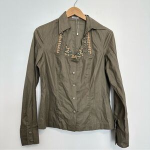 Oltre green western button down embellished shirt